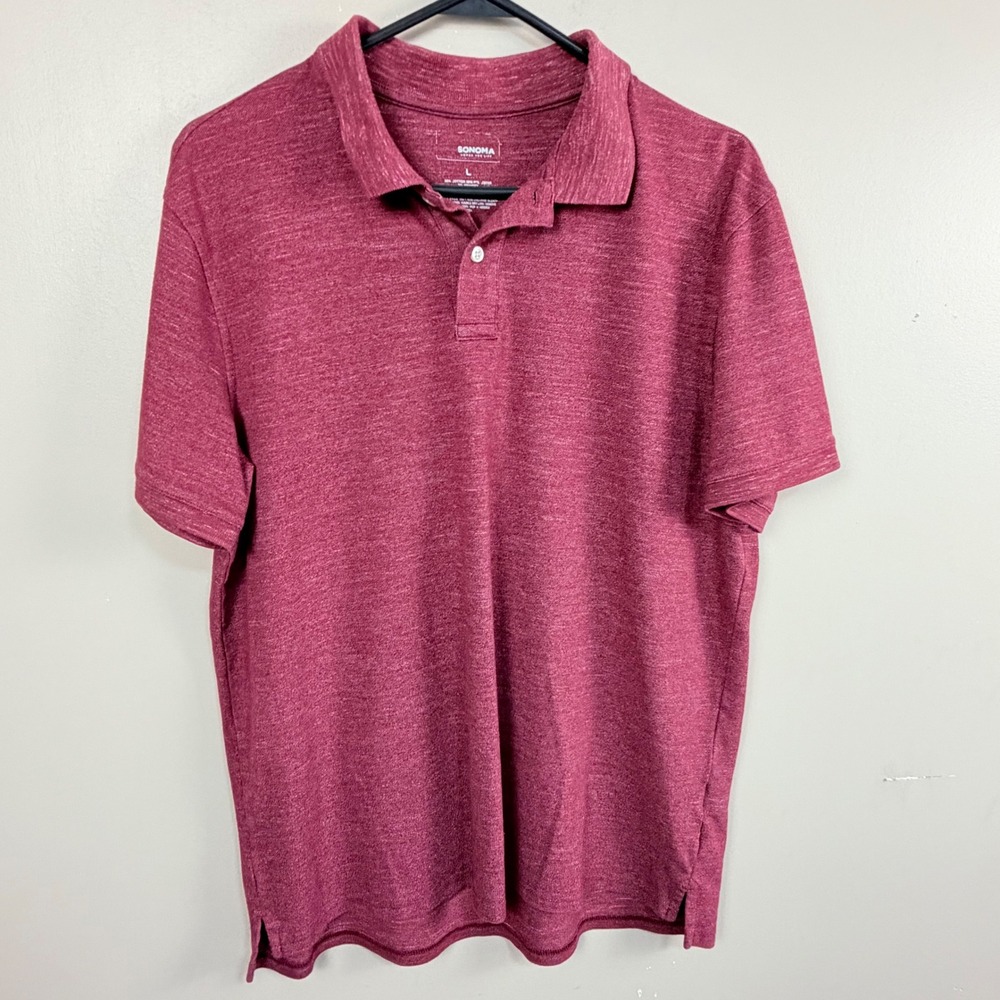 Sonoma Polo Shirt Men Large Red Heathered Slub Short Sleeve Stretch Cotton Blend
